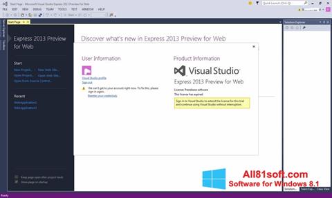 Zrzut ekranu Microsoft Visual Studio Express na Windows 8.1