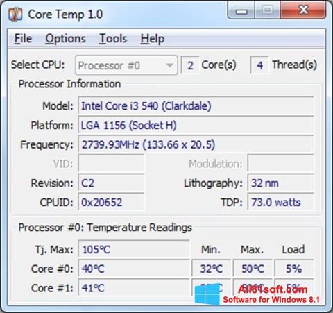 Zrzut ekranu Core Temp na Windows 8.1