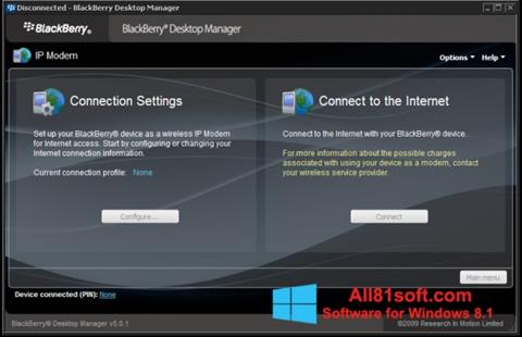 Zrzut ekranu BlackBerry Desktop Manager na Windows 8.1