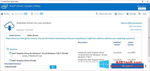 Zrzut ekranu Intel Driver Update Utility na Windows 8.1