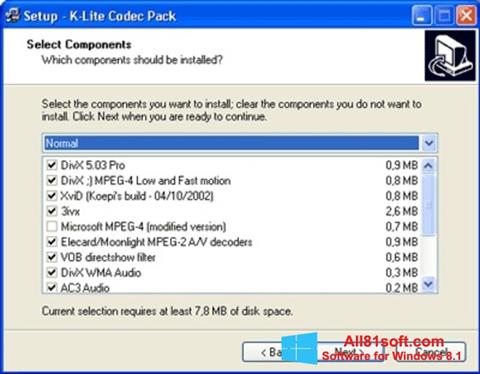 Zrzut ekranu K-Lite Mega Codec Pack na Windows 8.1