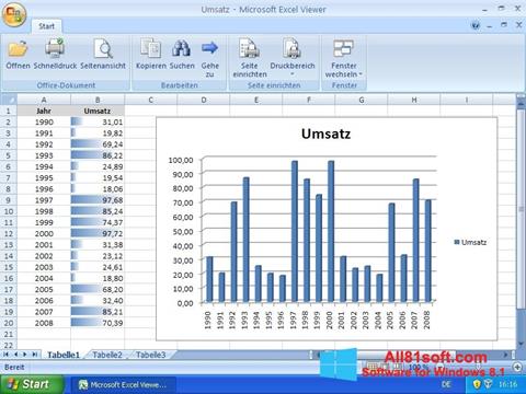 Zrzut ekranu Excel Viewer na Windows 8.1