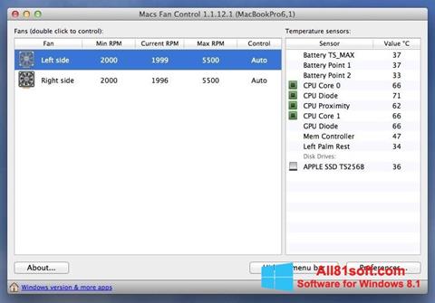 Zrzut ekranu Macs Fan Control na Windows 8.1
