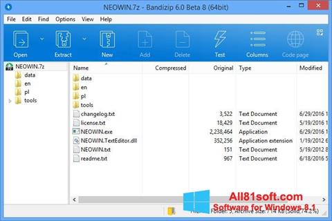 Zrzut ekranu Bandizip na Windows 8.1