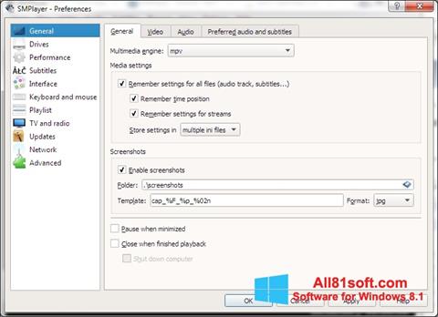Zrzut ekranu SMPlayer na Windows 8.1