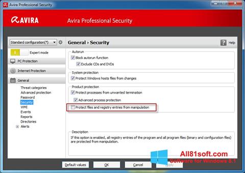 Zrzut ekranu Avira Professional Security na Windows 8.1