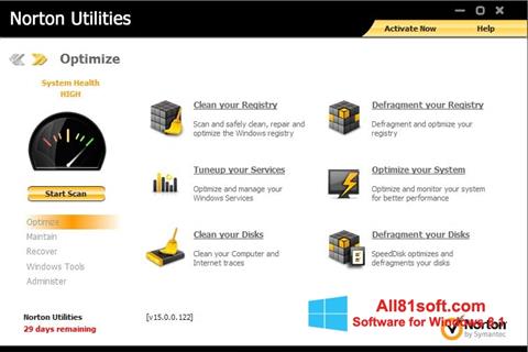 Zrzut ekranu Norton Utilities na Windows 8.1
