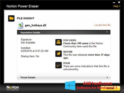 Zrzut ekranu Norton Power Eraser na Windows 8.1
