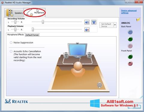 Zrzut ekranu Realtek Audio Driver na Windows 8.1
