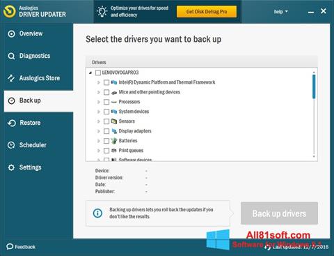 Zrzut ekranu Auslogics Driver Updater na Windows 8.1