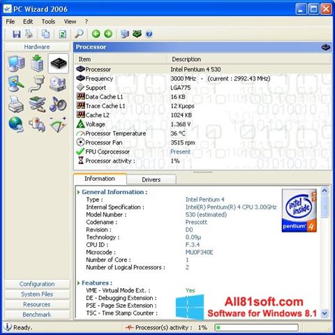 Zrzut ekranu PC Wizard na Windows 8.1