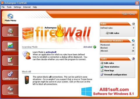 Zrzut ekranu Ashampoo Firewall na Windows 8.1