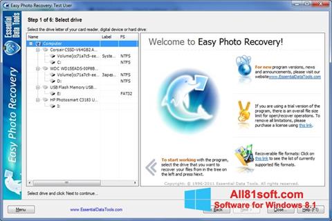 Zrzut ekranu Easy Photo Recovery na Windows 8.1