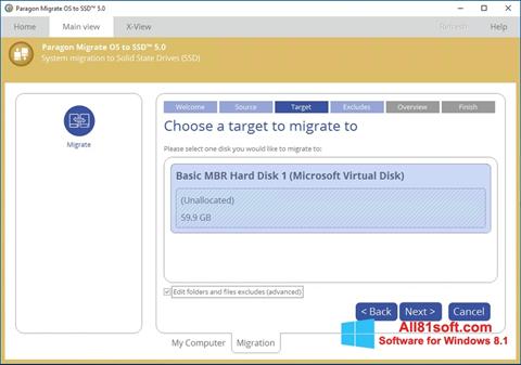 Zrzut ekranu Paragon Migrate OS to SSD na Windows 8.1