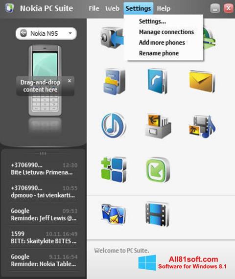 Zrzut ekranu Nokia PC Suite na Windows 8.1