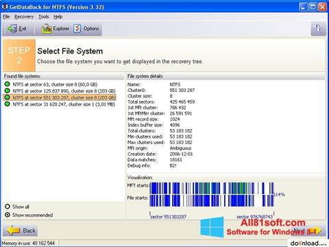 Zrzut ekranu GetDataBack na Windows 8.1
