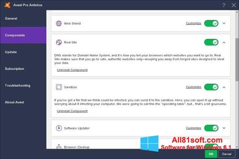 Zrzut ekranu Avast! Pro Antivirus na Windows 8.1