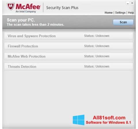Zrzut ekranu McAfee Security Scan Plus na Windows 8.1
