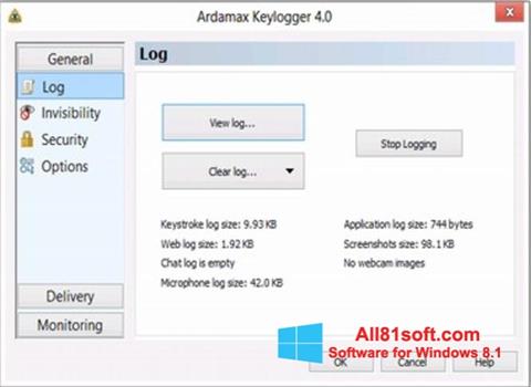 Zrzut ekranu Ardamax Keylogger na Windows 8.1